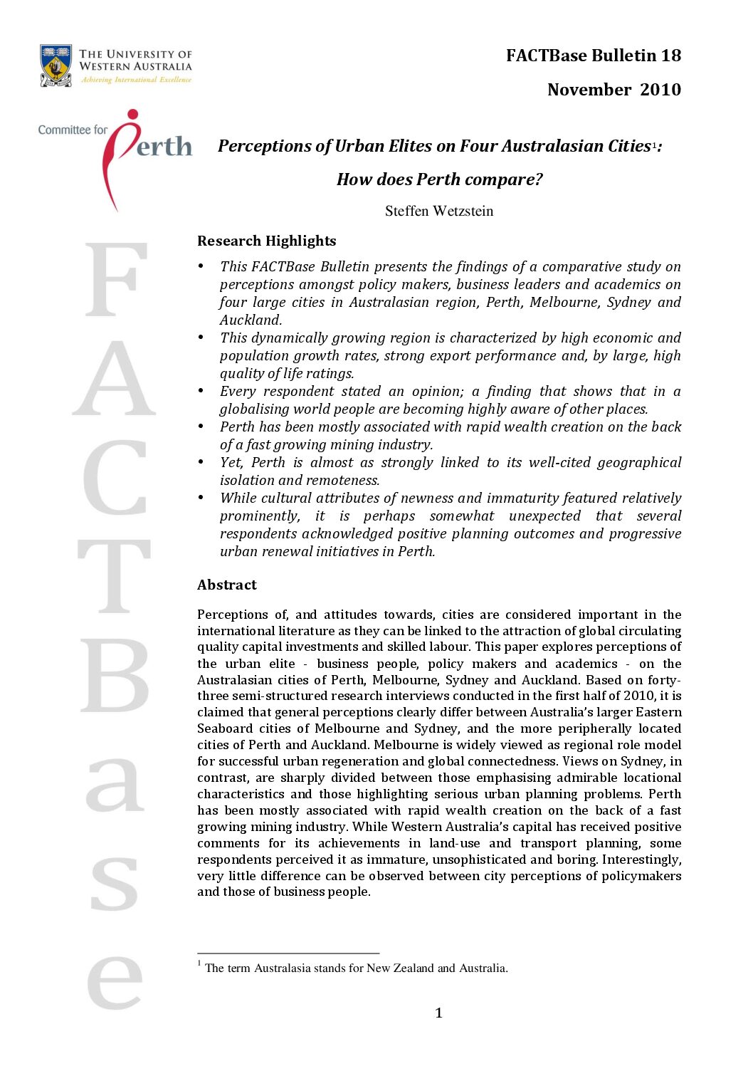 FACTBase Bulletin 18 - November 2010