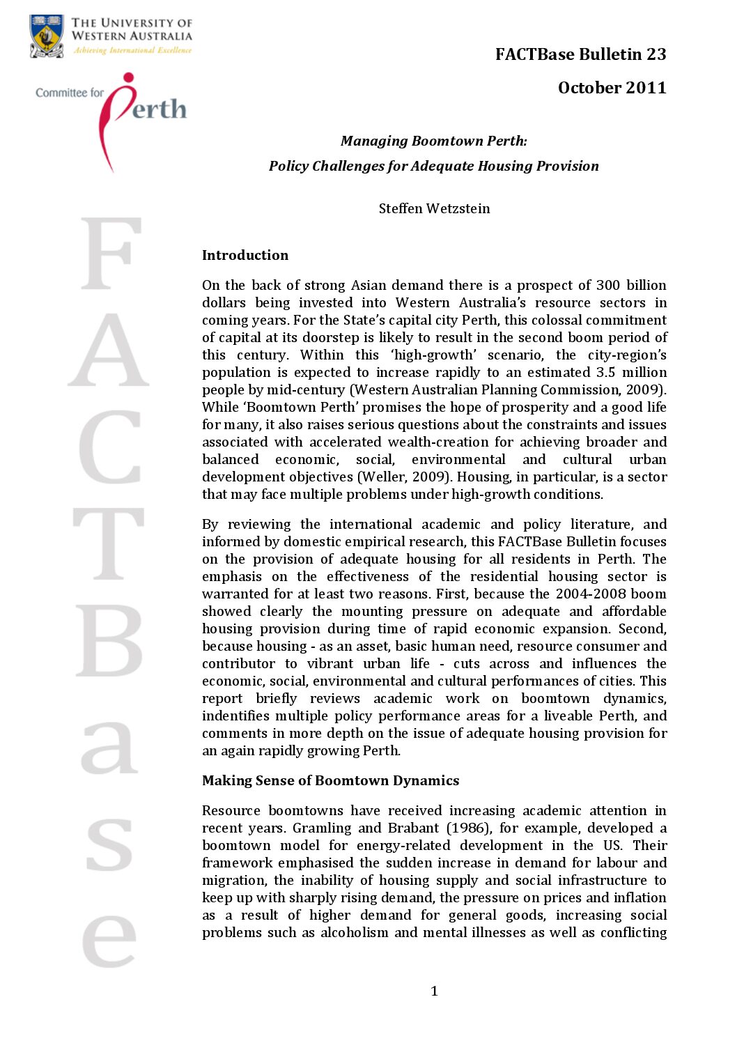 FACTBase Bulletin 23 - November 2011
