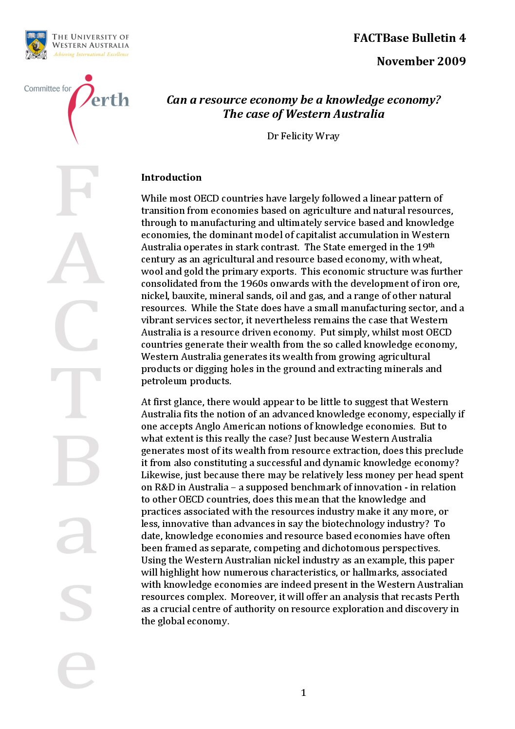 FACTBase Bulletin 4 - November 2009